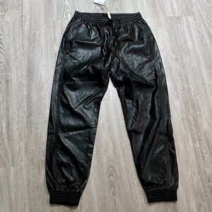New Zara Black 90s Y2K Mid Rise Faux Leather Baloon Goth Pull On Joggers Pants M